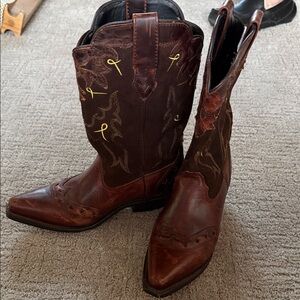 Rich chocolate Brown cowboy Boots with Yellow Stitching